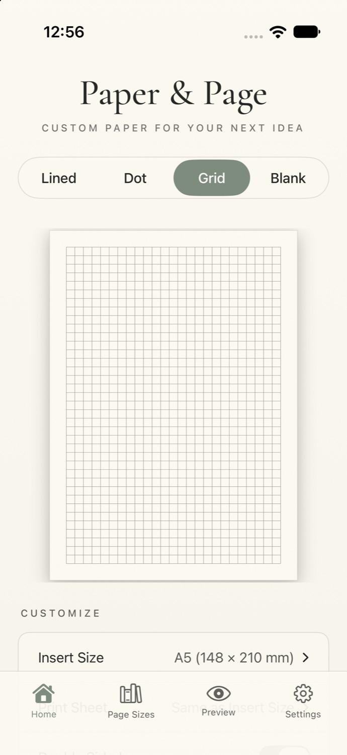 Square grid paper preview in Paper & Page